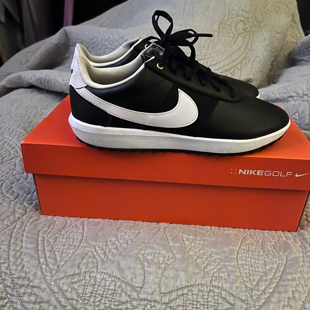 Women’s Nike Cortez G Black-White Golf Shoe. Cute & comfortable for the course.